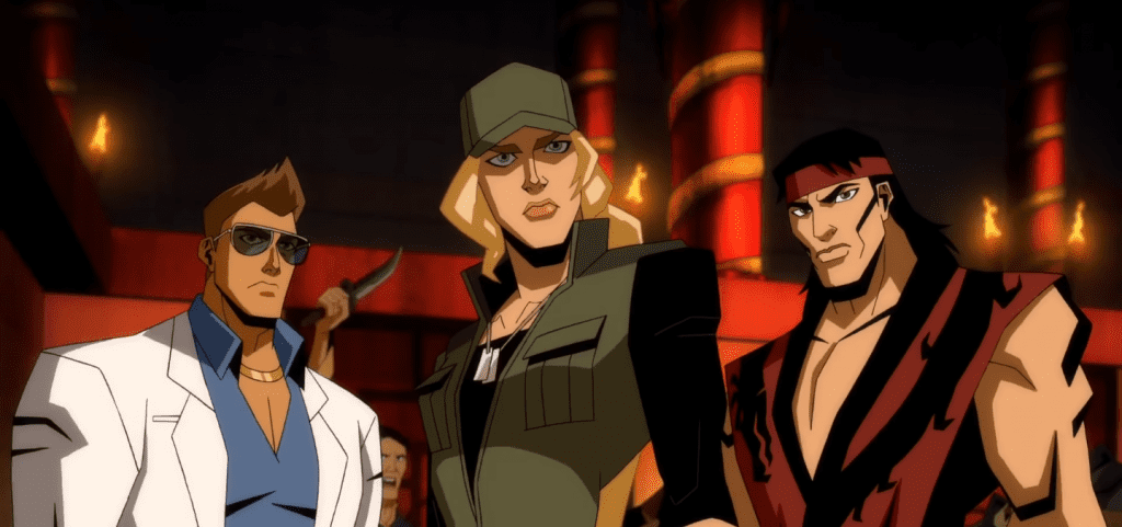 Liu Kang, Sonya Blade, and Johnny cage. (Mortal Kombat Legends: Scorpion's Revenge).